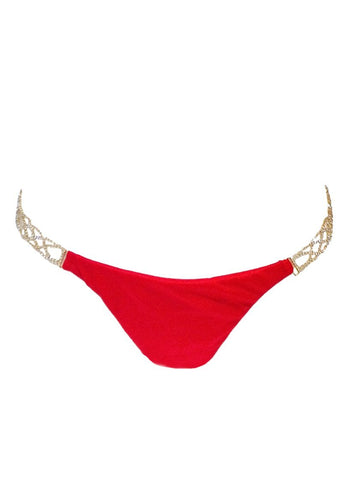 Regina’s Desire Swimwear Luxury V-Bottom Italian Lycra Fabric Jeweled Swarovski Crystals (Red)