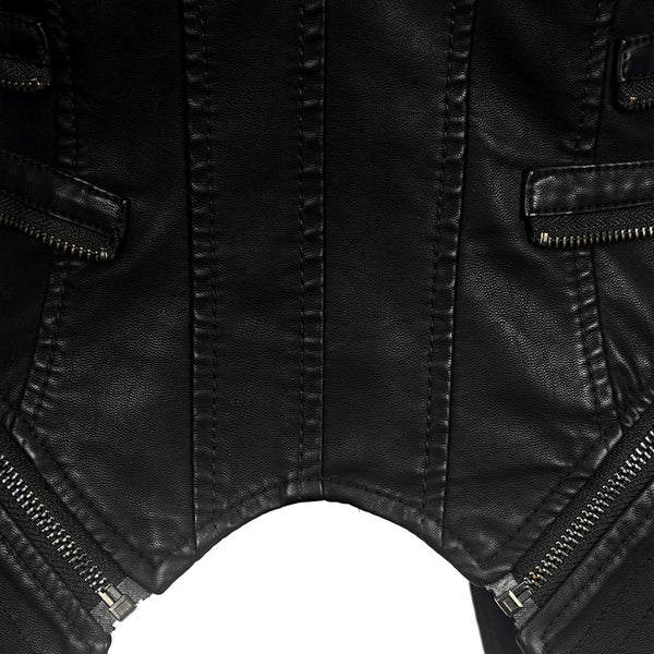 New Autumn Women's Pu Faux Leather Jacket Studs Motorcycle Biker Coat Serpentine Lapel Rivet Slim Streetwear Black Punk Outerwear