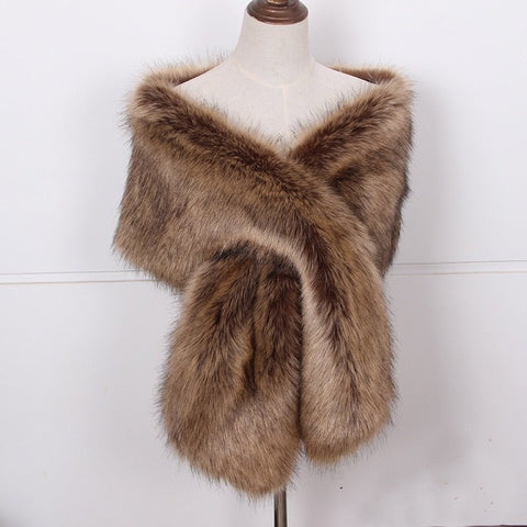 Fox Fur Wraps Long Plush Tippet Large Luxury Cloak Fluffy Fur Shawl Poncho