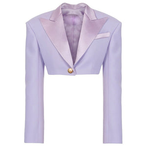 HIGH STREET Newest 2022 Designer Blazer Women's Satin Collar Single Button Crop Blazer Jacket