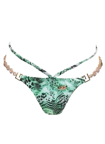 Regina’s Desire Swimwear Luxury V-Bottom Italian Lycra Fabric Jeweled Swarovski Crystals (Tiger)