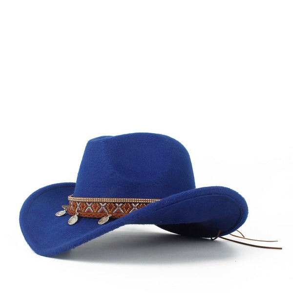Western Cowboy Hat for Women Roll-Up Brim Elegant Lady Fascinator Outblack Sombrero Hombre Jazz Cap Size 56-58