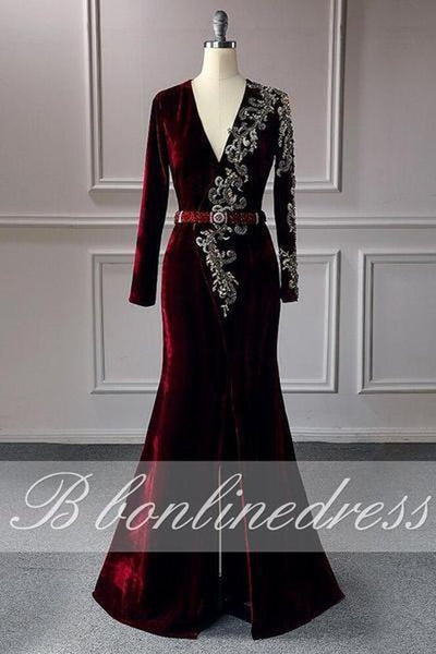 Bbonlinedress Moroccan Kaftan Evening Dresses Embroidery Appliques Long Evening Dress Full Sleeve Arabic Muslim Party-Dress