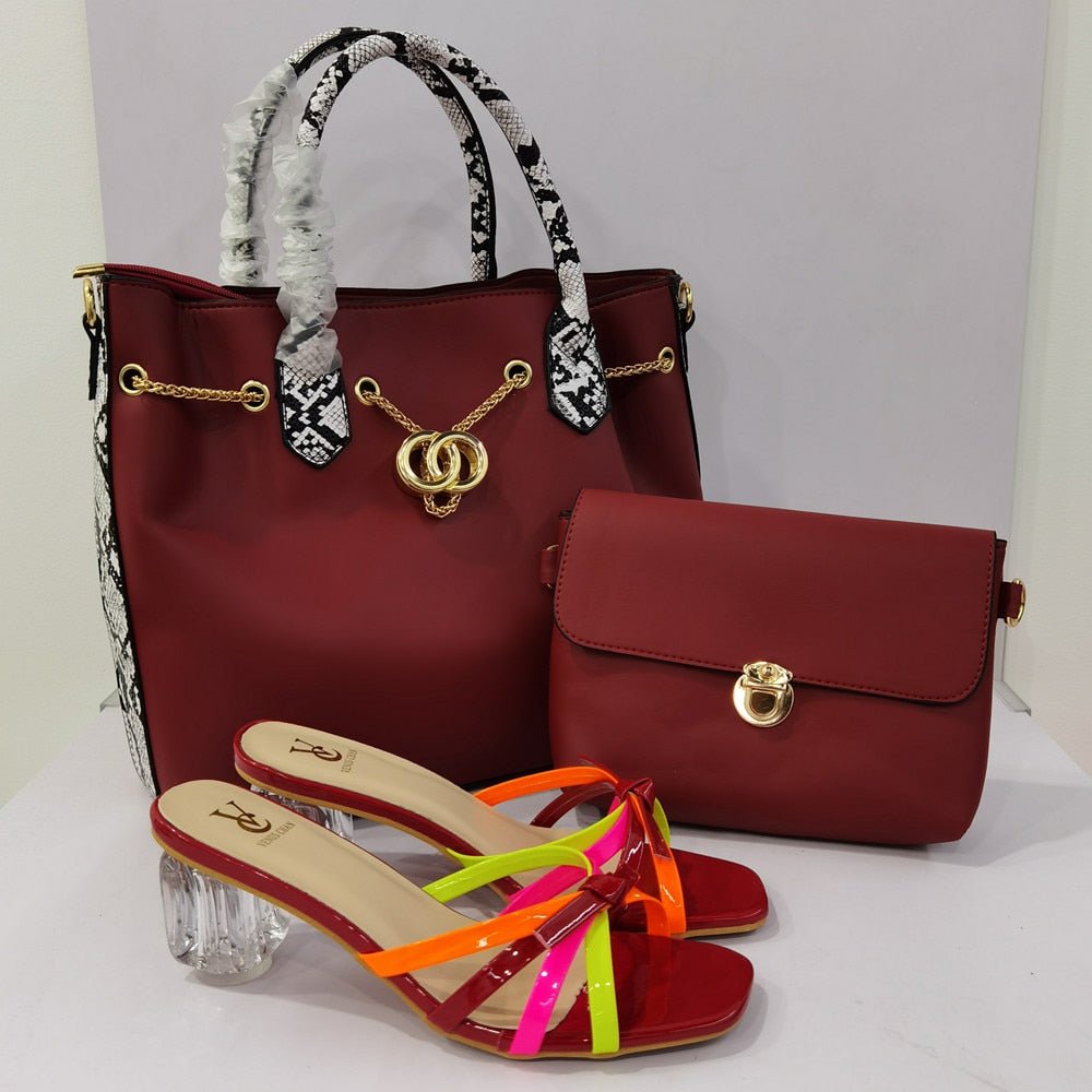 2020 New Arrival Fashion Europe USA Russia Shoes and Handbag Set Low Heels Factory Price