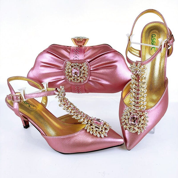 2021 Latest Noble Elegant Fashionable Special Style Ladies Shoes Multi-Color Bag Set for Party and Wedding