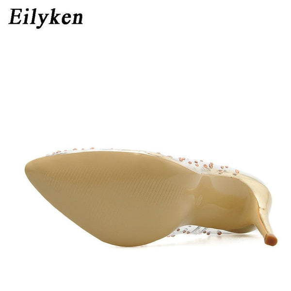 EilyKen Golden Rhinestone PVC Transparent Women Pumps Shoes Spring Autumn High Heels PVC Sexy Party  Wedding Shoes Size 41  42