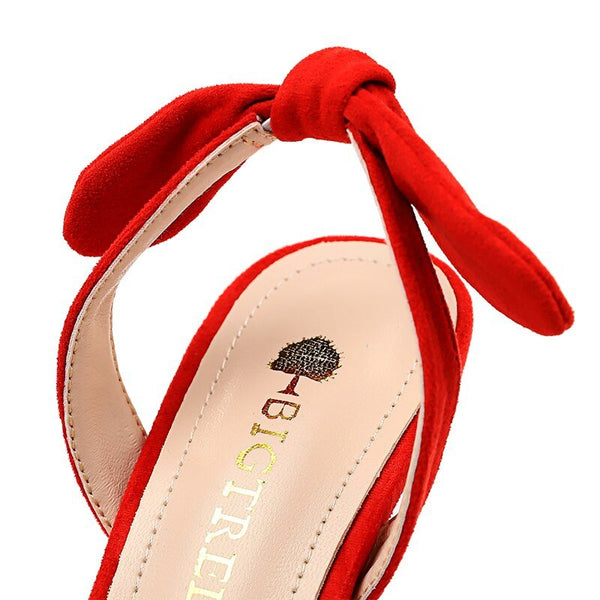 BIGTREE Shoes Bow-Knot Women Sandals Suede Women Shoes Stiletto Heeled Sandals Summer High Heels Women Pumps Fashion Sandals