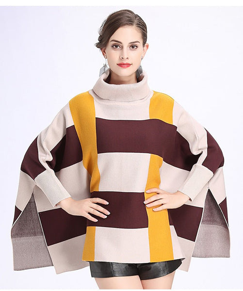 Hot Sale Winter Cape Luxury Batwing Sleeve Knitted Warm Women's Poncho Sweater