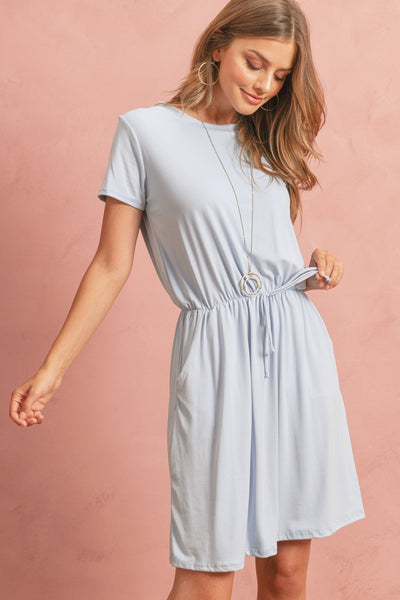 Light & Breezy Polyester/Rayon Blend Cinched Drawstring Waist Short Sleeve Solid Colors Midi Dress Ensemble By Riah Fashion