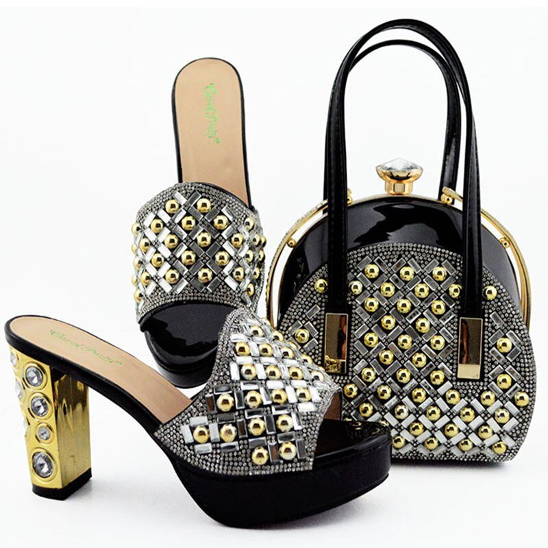 2020 Fashion Hot Selling Italian Design Lastest African Nigerian Metal Decoration  Party Ladies Shoes and Bag Set in Teal Color