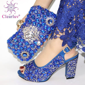 New Hot New Fashion Italian Shoes With Matching Bags Wedding Shoe Bag Set Rhinestone Jeweled Party Pumps With Bag High Heels