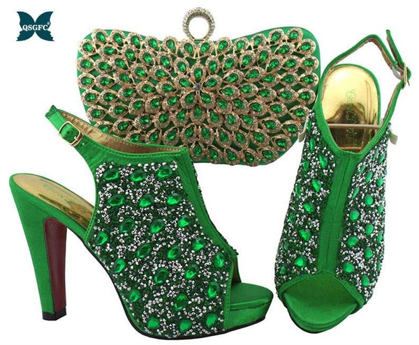 2020 Italian Design Ladies Shoes With Matching Bags for Wedding Teal Color Women Shoes and Bag to Match for Party