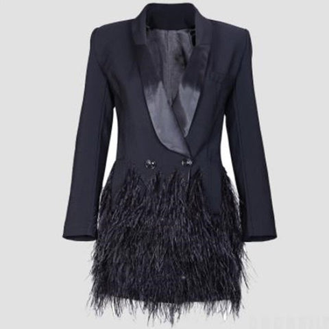 Spring Autumn Fashion Blazer Women Jacket Black Feathers Notched Jaqueta Feminina Celebrity Runway Jackets Elegant Lady Blazer