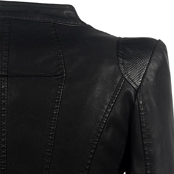 New Autumn Women's Pu Faux Leather Jacket Studs Motorcycle Biker Coat Serpentine Lapel Rivet Slim Streetwear Black Punk Outerwear