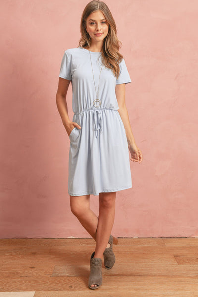 Light & Breezy Polyester/Rayon Blend Cinched Drawstring Waist Short Sleeve Solid Colors Midi Dress Ensemble By Riah Fashion