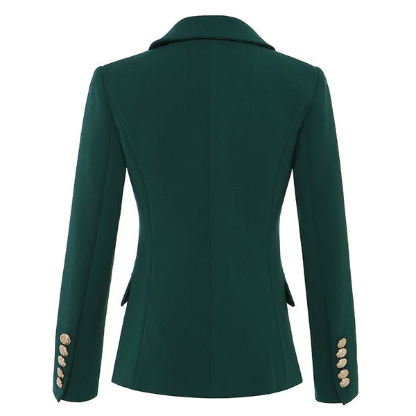 TOP QUALITY Newest 2021 Baroque Designer Blazer Women's Metal Lion Buttons Detail Double Breasted Blazer Jacket Plus Size Up To XXXL Dark Green