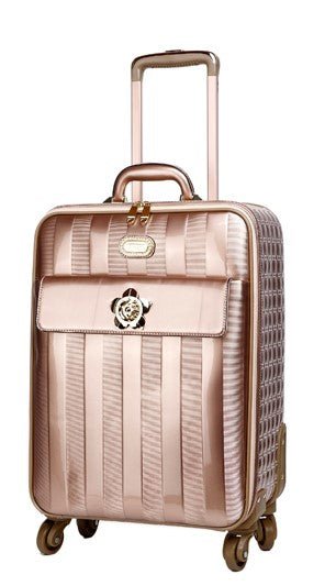 Brangio Authentic Name Brand Italian Design Floral Accent Lightweight Vertical Contrast Stripe Luggage Set