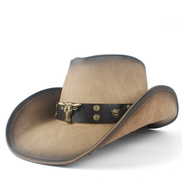 New Fashion Men Western Cowboy Cowgirl Hat With Punk Leather Bull Band for Gentleman Sombrero Hat