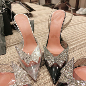 BUSY GIRL AL5339 Pointed Toe Sling Back Butterfly Shoes Clear Heels Dress Shoes Wedding Women's Pumps