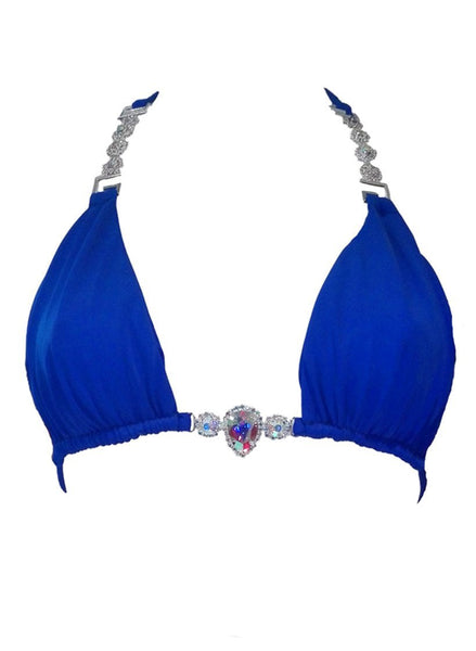 Regina’s Desire European Swimwear Swarovski Crystal Be-spangled Triangle Bikini Top (Blue)