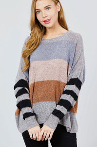 Laurah Tamarah Acrylic Blend Long Dolman Sleeve Multi-Color Sweater (Charcoal Grey)