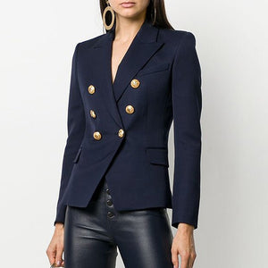 HIGH QUALITY New Fashion 2023 Designer Blazer Jacket Women's Metal Lion Buttons Double Breasted Blazer Outer Coat Size S-Xxxl