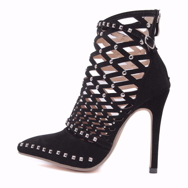 2023 Gladiator Sandals Women's Shoes Pointed Toe Studded Caged Ankle Boots Luxury Party Elegant Wedding Heels Sexy Pumps