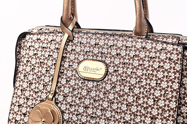 Brangio Genuine Authentic Textured Italian Leather Design "Galaxy Stars" Crystal Stud Triple Crystal Heart Tote Bag
