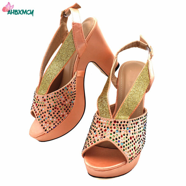 Sexy Style INS Hot Sale African Ladies Shoes Matching Bag In Multicolor Elegant Crystal Embellished Comfortable Slingback Sandals Sets