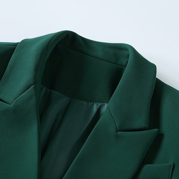 TOP QUALITY Newest 2021 Baroque Designer Blazer Women's Metal Lion Buttons Detail Double Breasted Blazer Jacket Plus Size Up To XXXL Dark Green