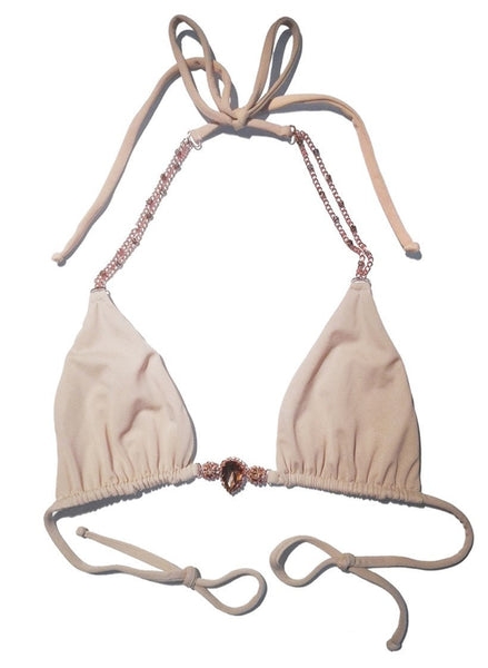 Regina’s Desire European Swimwear Swarovski Crystal Be-spangled Triangle Bikini Top (Nude)