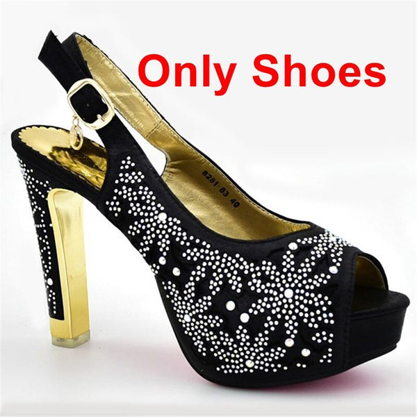 Latest Design African Wedding Shoes and Bag Set Decorated With Rhinestone Italian Shoes With Matching Bags Pumps Women Shoes