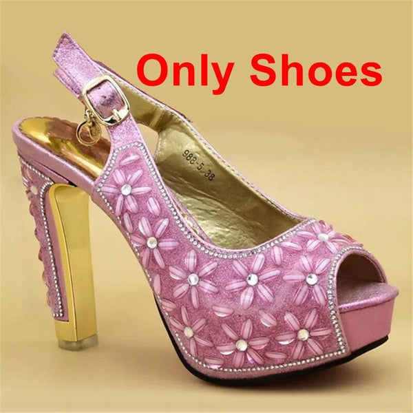 Elegant Shoes Woman High Heel Italian Shoes With Matching Bags 2019 Nigeria Party Shoes and Bag Sets High Quality for Women