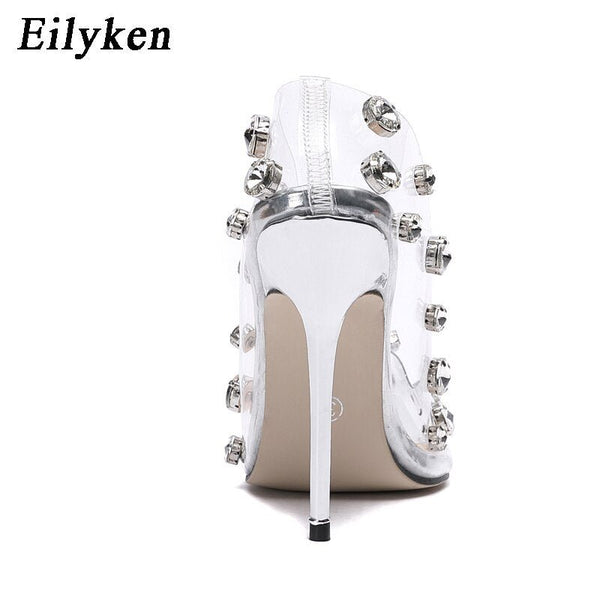 Eilyken 2021 Design Rivet Crystal Pumps Wedding Women Shoes High Heels PVC Transparent Sexy Night Club Femme Stilleto's