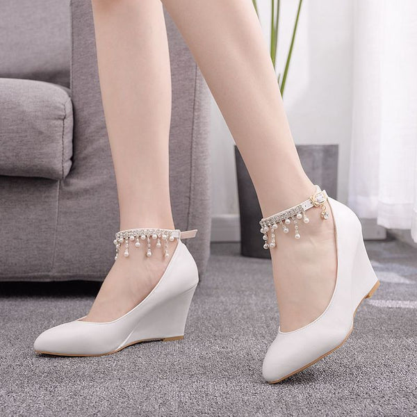 2019 Fashion Women Shoes Pumps Pu Pointed Toe Wedges 8CM High Heels Women's Wedding Shoes