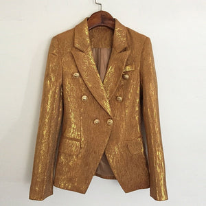 HIGH QUALITY New Fashion 2023 Designer Blazer Jacket Women's Lion Metal Buttons Double Breasted Blazer Outer Coat Gold By O'ZACKET