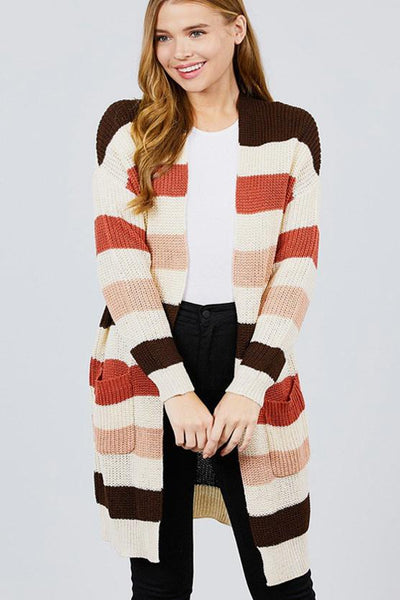 Clarissa Carissa 100% Acrylic Long Sleeve Color Block Rose/Mauve Cardigan Sweater Collection