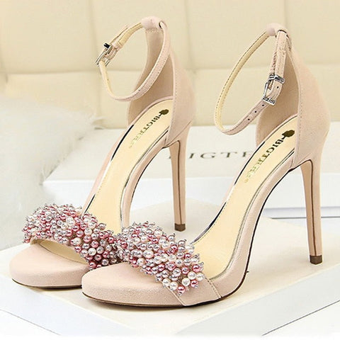 Sexy Heels Women's Shoes Super High Heels Women Pumps Fashion String Bead Bride Wedding Shoes Elegant Ladies Shoes Summer Sandals