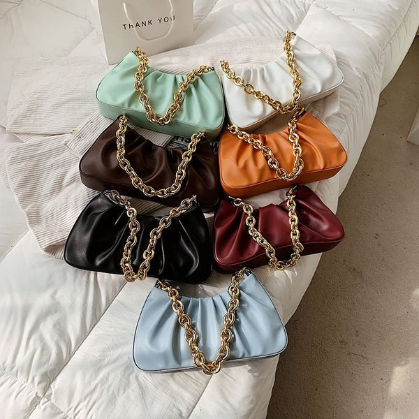 Folds Design PU Leather Underarm Shoulder Bags for Women 2021 Hit Winter Branded Handbags and Purses Luxury Chain Totes