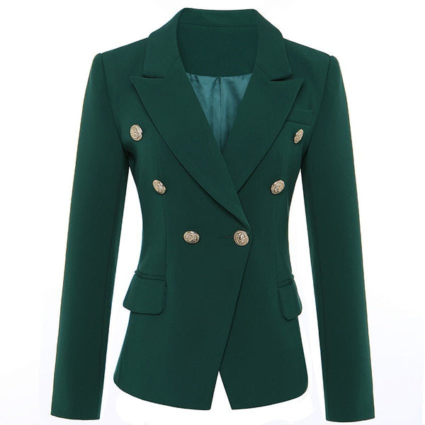 HIGH QUALITY Newest 2021 Designer Blazer Women's Long Sleeve Double Breasted Metal Lion Buttons Blazer Jacket Outer Dark Green