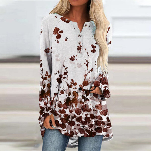 Spring Summer Polyester Flower Shirt Women's Elegant Long Sleeve Casual Button Down Tops Female Loose Tee Long Sleeve Blouse By Insvery Design