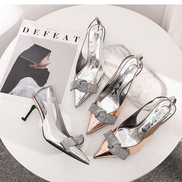 2023 Brand Slingback Women Pumps Luxury Rhinestones Butterfly Party Wedding Shoes Elegant  High Heels Summer Prom Shoes Sandals