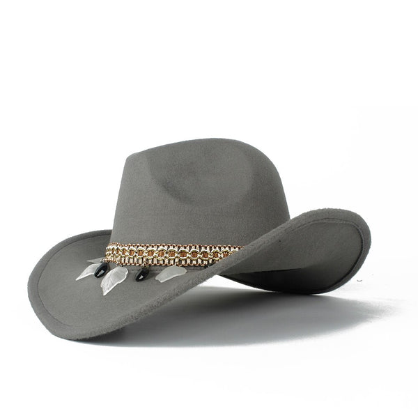 Women Wool Hollow Western Cowboy Hat Lady TasselOutblack Cowgirl Sombrero Hombre Jazz Cap