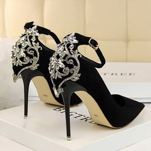 Women Heels Pumps 2019 Summer New Ankle Lace Diamond Dresses Womens Wedding High Heel High Quality Sexy Ladies Party Shoes