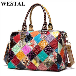 WESTAL Women's Leather Bags Patchwork Top-Handle Bags Women's Bag Genuine Leather Handbags Designer Shoulder Bags Female 277