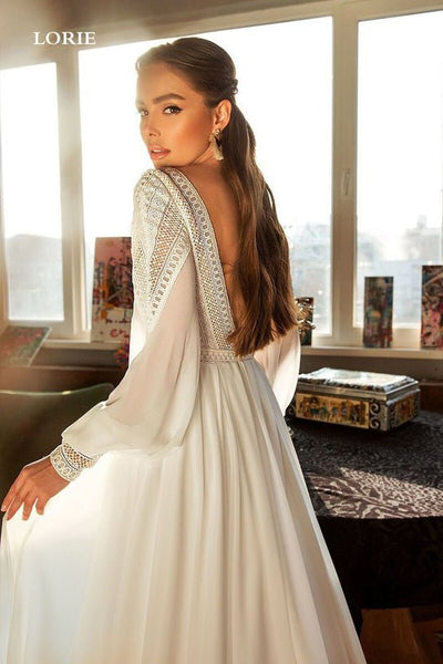 LORIE Bohemian Wedding Dresses Puff Sleeve Lace Embroidered V-Neckline Bridal Gown 2024 Backless Vestido De Novia Wedding Custom Made Party Gown