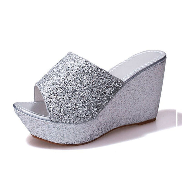 Women's Bling High Heel Pumps Ladies Mules Wedding Shoes Wedges Slides Party Sandals Platform Slipper Peep Toe Zapatos De Mujer