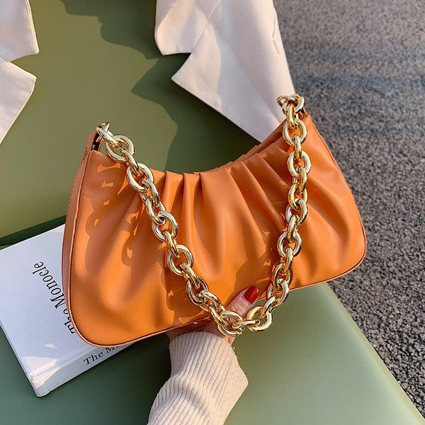 Folds Design PU Leather Underarm Shoulder Bags for Women 2021 Hit Winter Branded Handbags and Purses Luxury Chain Totes