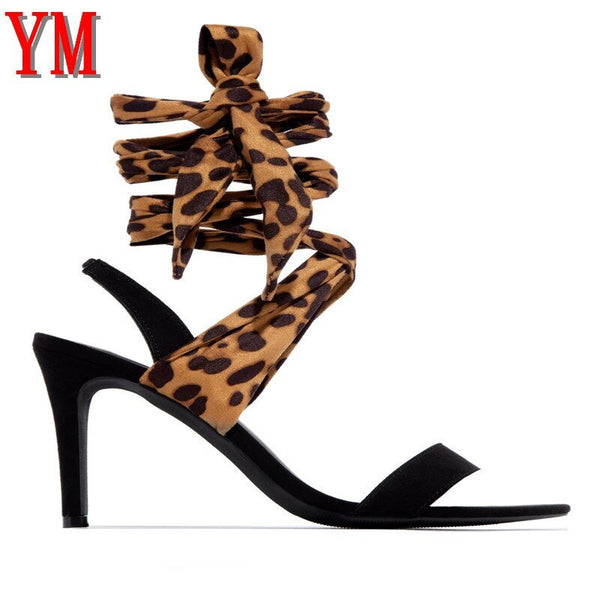 Sexy Summer Women's High Heels Shoes Leopard Transparent Sandals New Silk Bowknot Pump Female Cover Heel Party Wedding Ladies 41