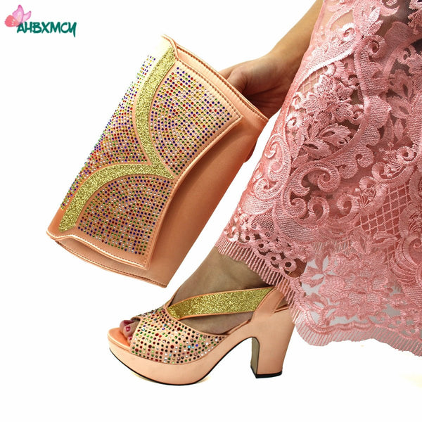 Sexy Style INS Hot Sale African Ladies Shoes Matching Bag In Multicolor Elegant Crystal Embellished Comfortable Slingback Sandals Sets
